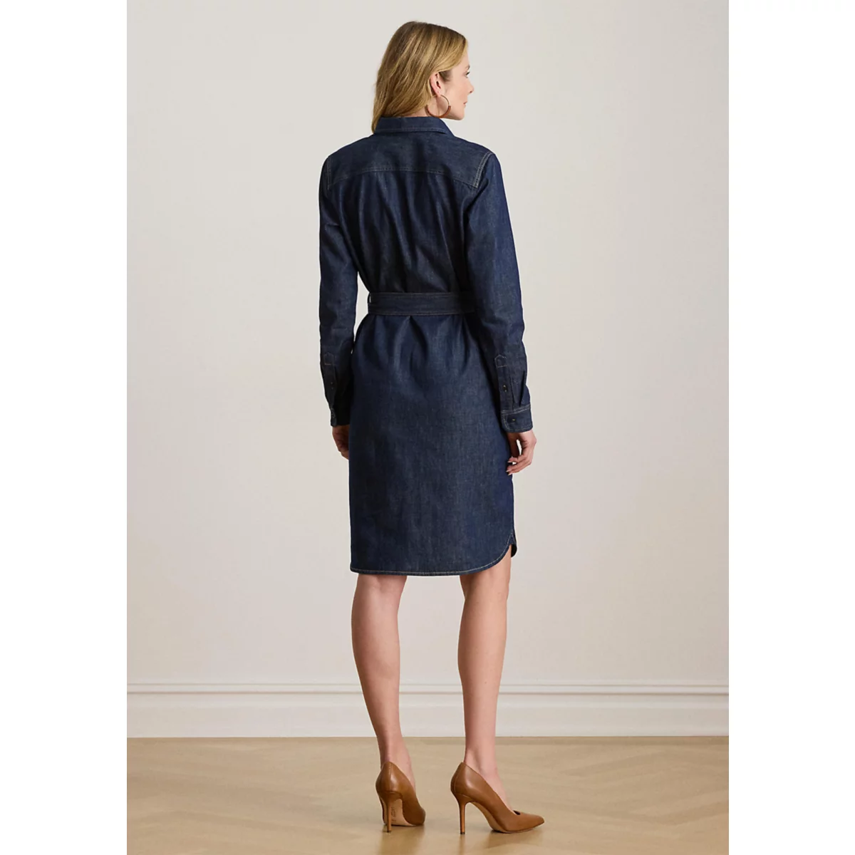 Women's Belted Denim Shirtdress - 2
