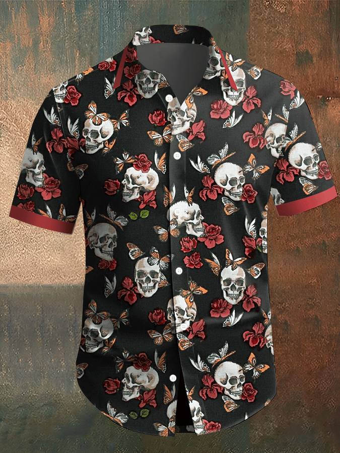 Camisa Dark Skull estampado vintage casual para hombre