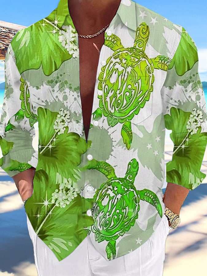 Camisa Hawaii Turtles estampado de moda Vacation And casual (With Pockets) para hombre