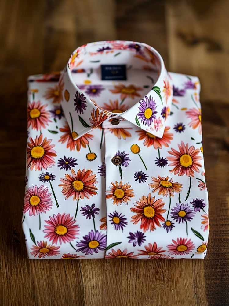 Camisa ejecutivo casual floral solapa de manga corta para hombre