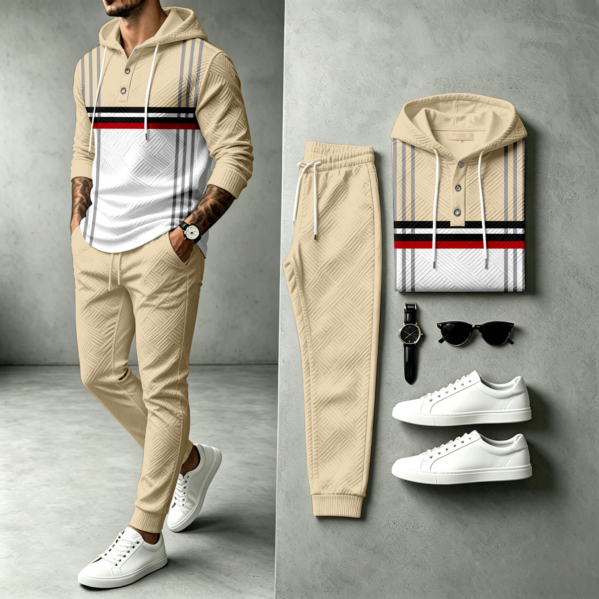 para hombre Two-Tone Hooded Sweacamiseta and pantalón Set