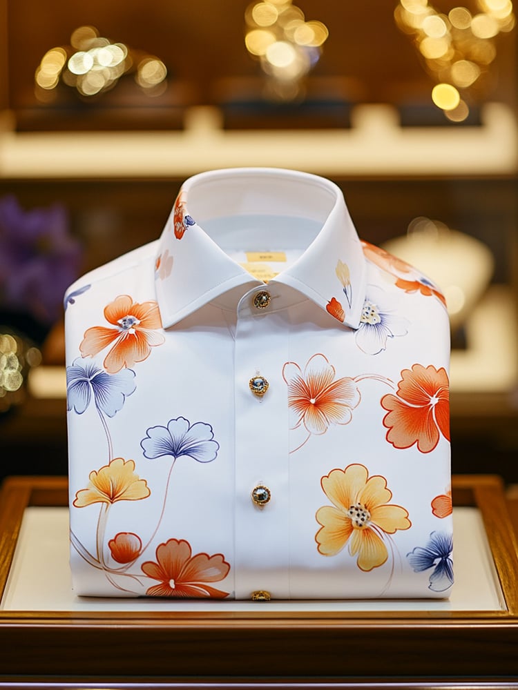 Camisa ejecutivo casual floral solapa de manga corta para hombre