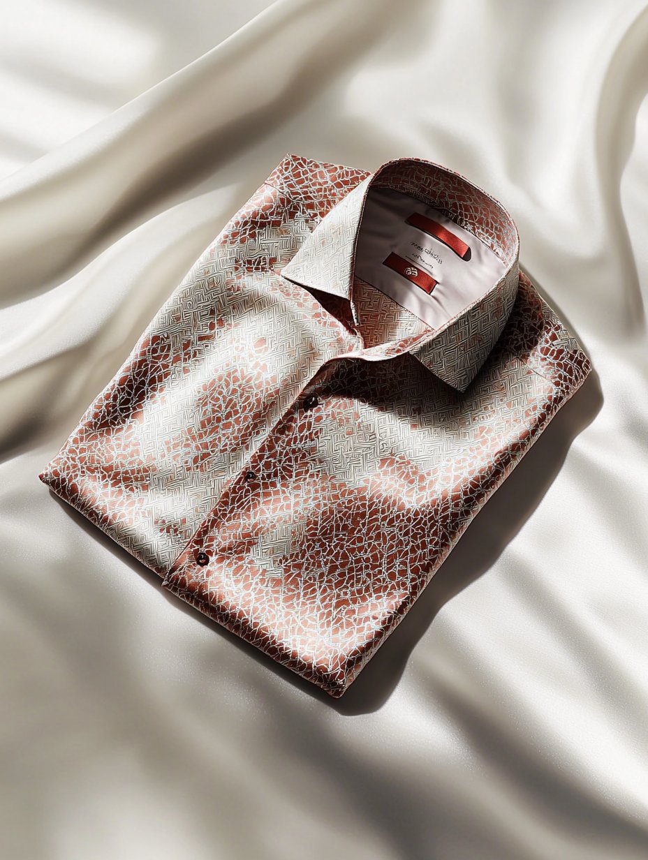 Camisa ejecutivo satén de lujo estampado casual de manga corta Button para hombre