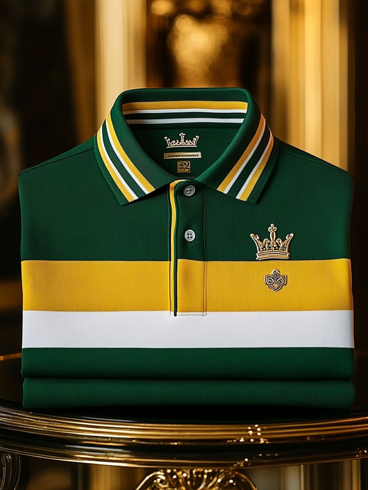 Camisa polo clásico ejecutivo Check Logo Button de manga corta para hombre