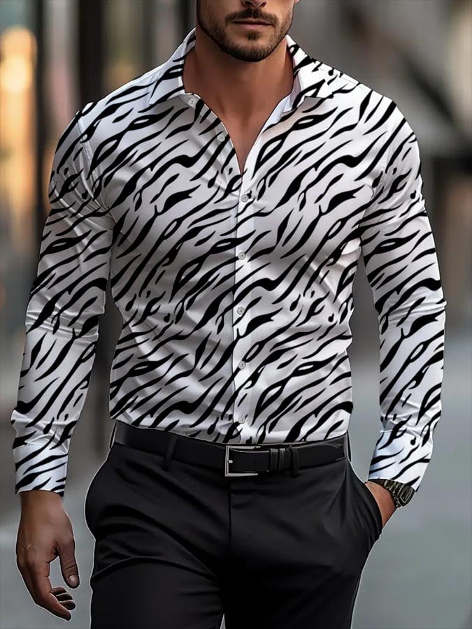 Camisa ejecutivo casual a rayas de manga larga para hombre