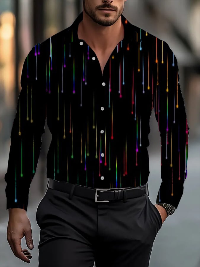 Camisa clásico ejecutivo a cuadros rayas estampado de manga larga para hombre