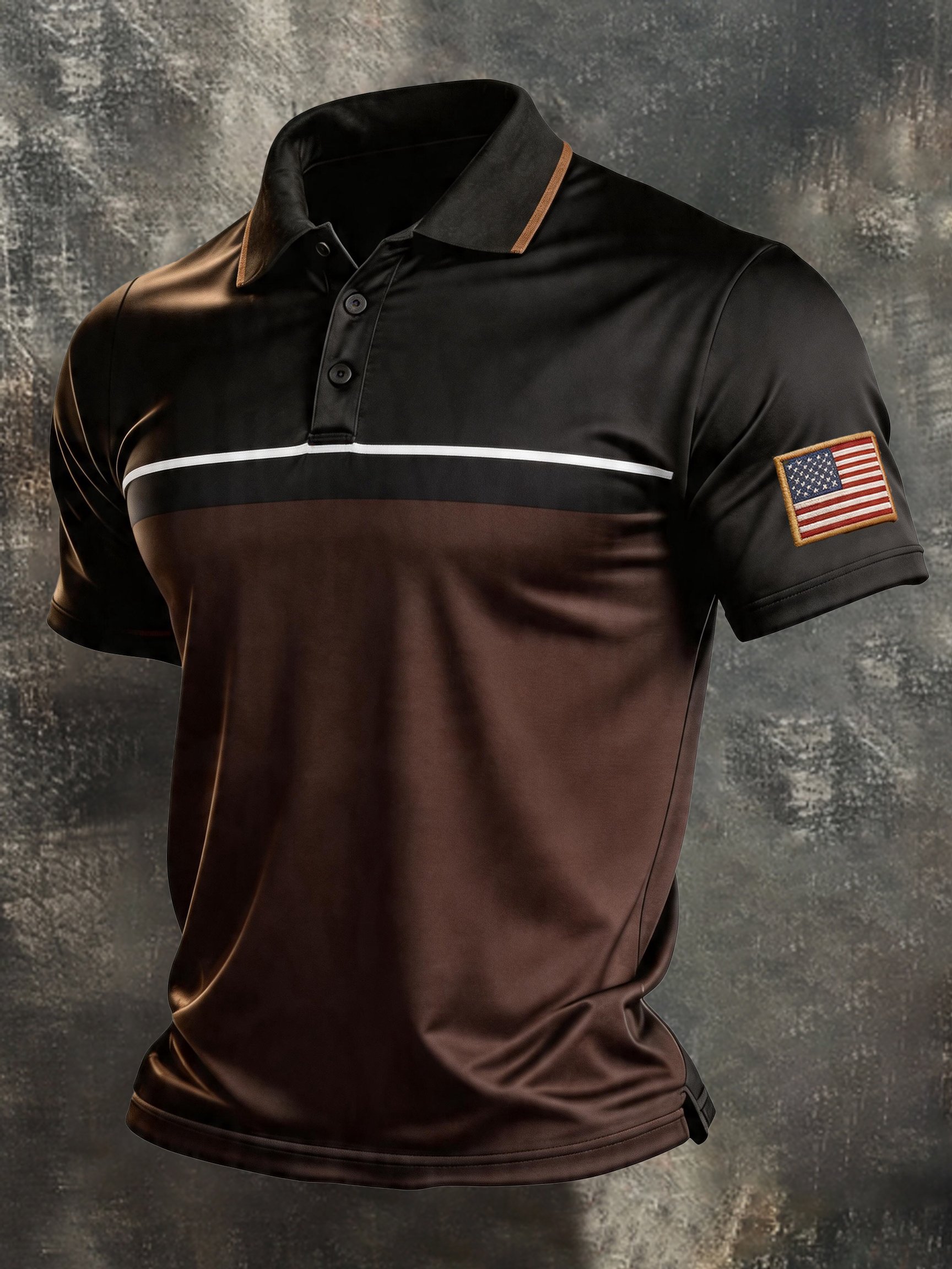 Camisa polo retro Patriotic Color-Block de manga corta para hombre