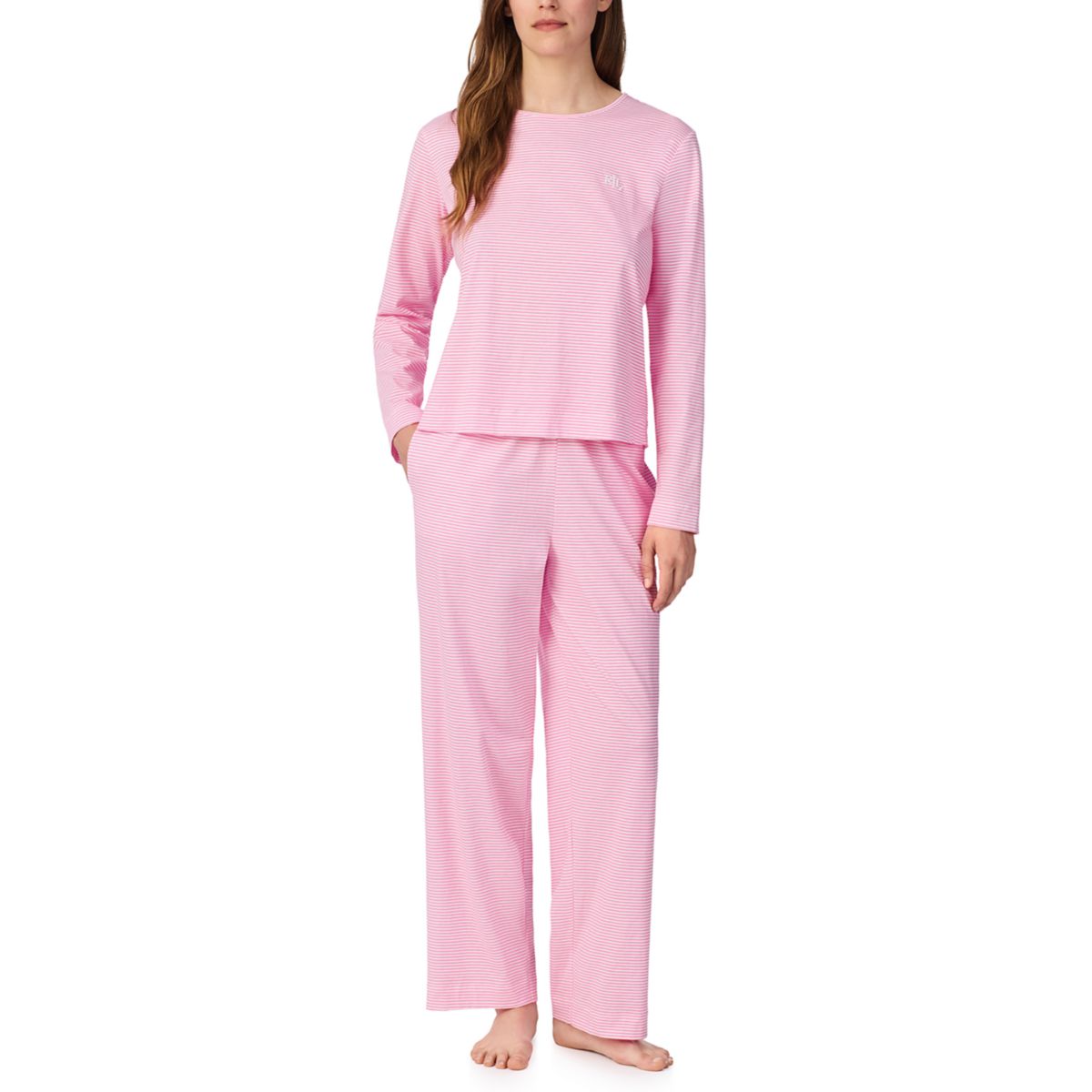Women's Long Sleeve Crew Neck Ankle Pant Pajama Set - 3