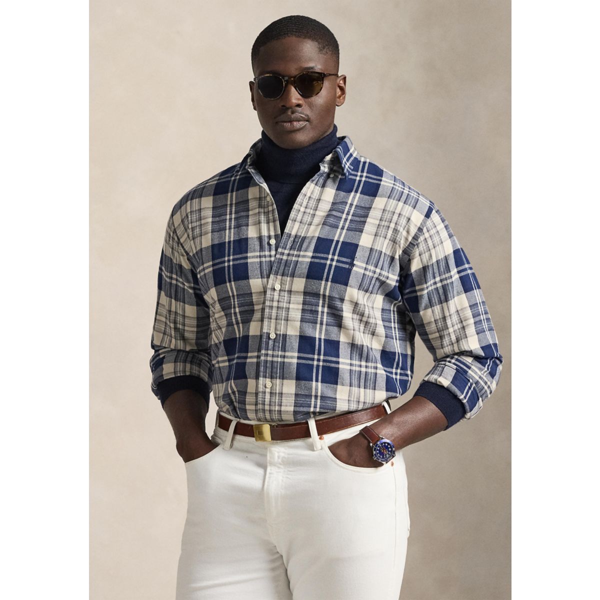 Big & Tall Plaid Brushed Oxford Shirt - 6