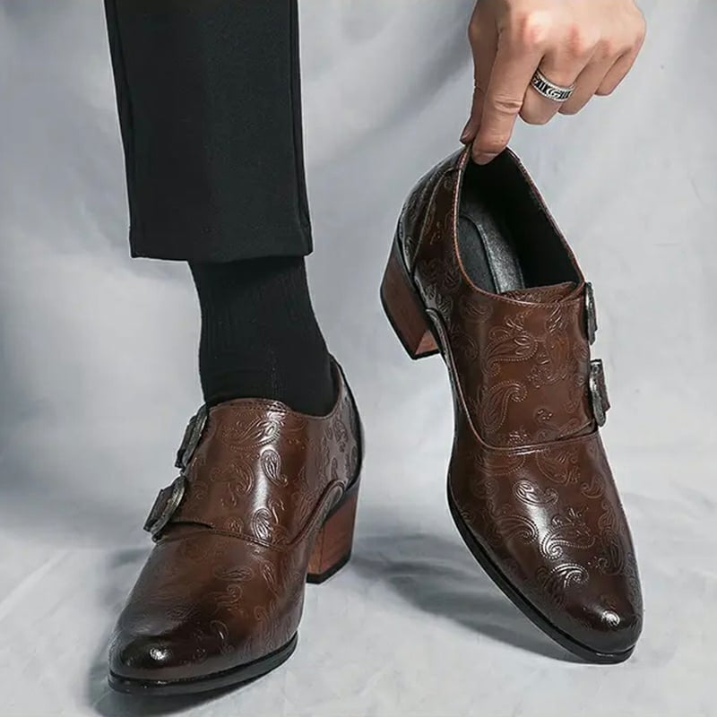 Zapatos Chunky Heel Sculpted de moda casual Buckle cuero para hombre