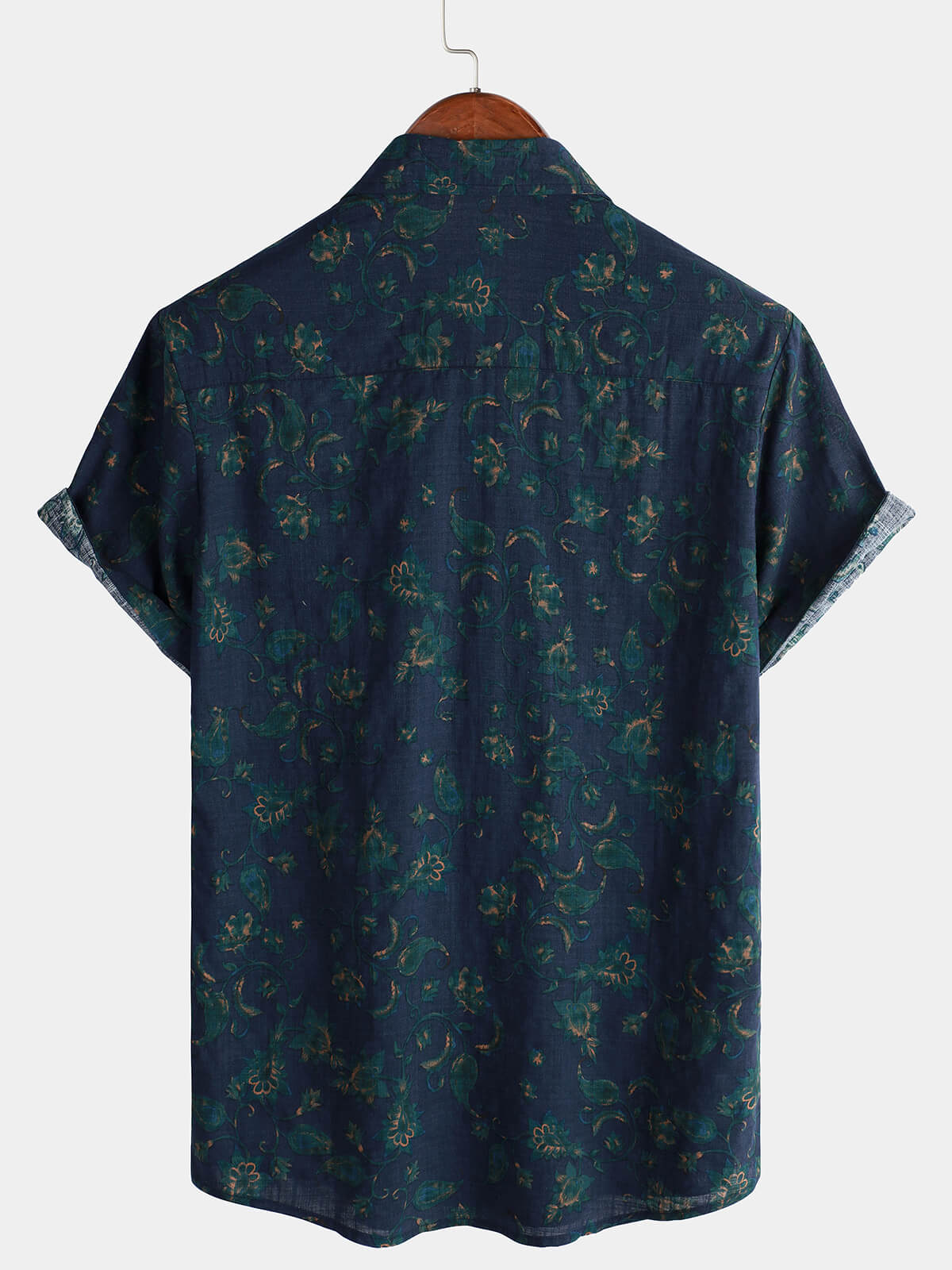 Camisa Blue floral Holiday casual Pocket de manga corta Button Up para hombre