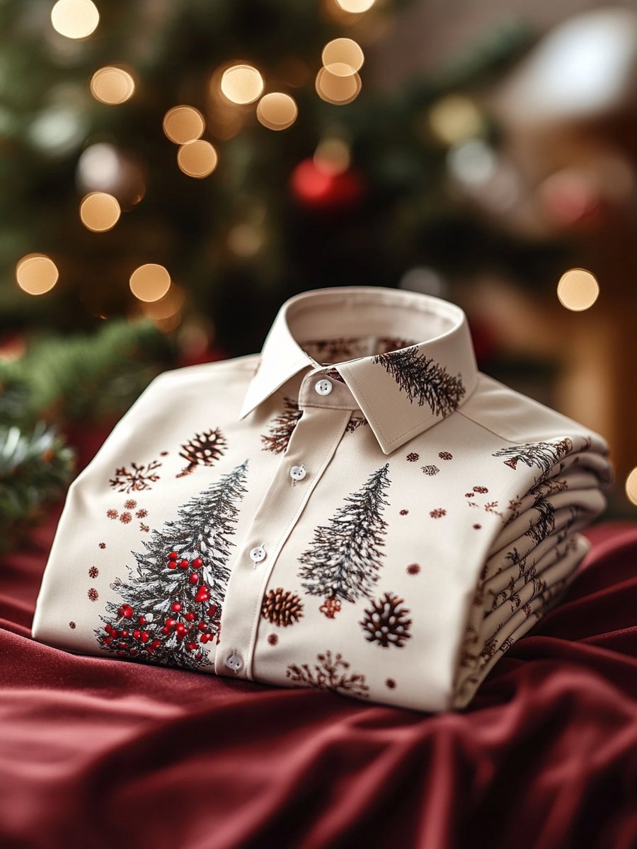 Camisa Christmas ejecutivo de lujo Pine Cone de manga larga para hombre