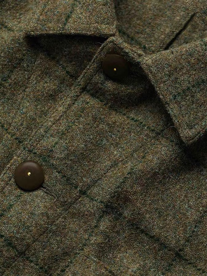 Chaqueta retro a cuadros para exterior bolsillo solapa de manga larga para hombre