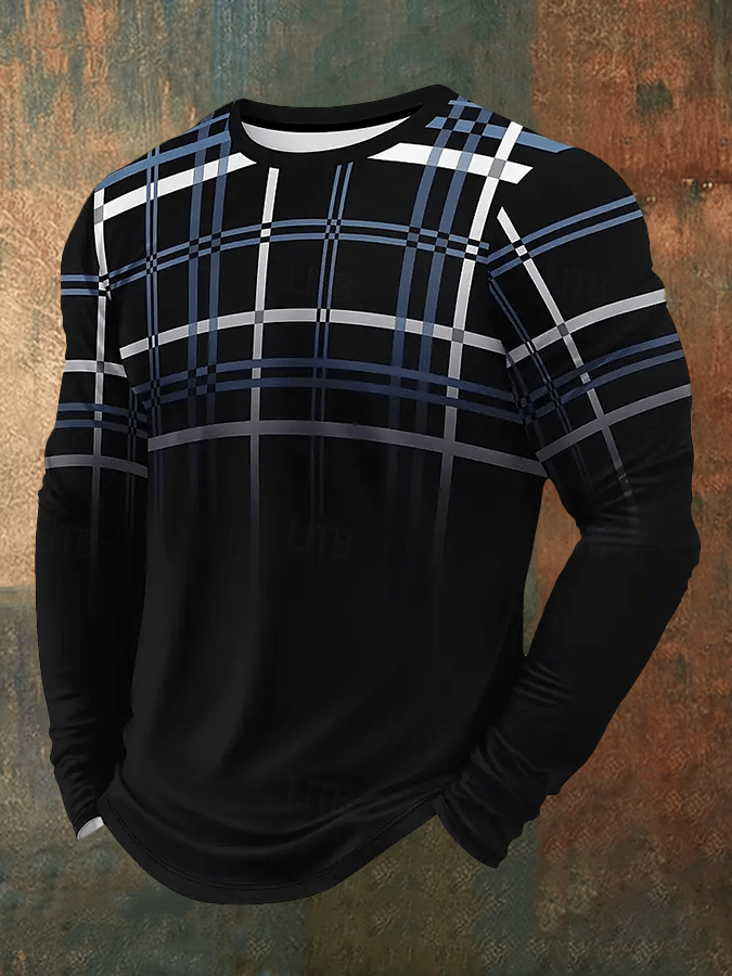 Camiseta ejecutivo casual estampado de manga larga para hombre