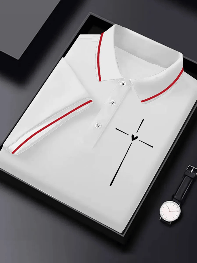 Camisa polo retro Faith Cross estampado para hombre