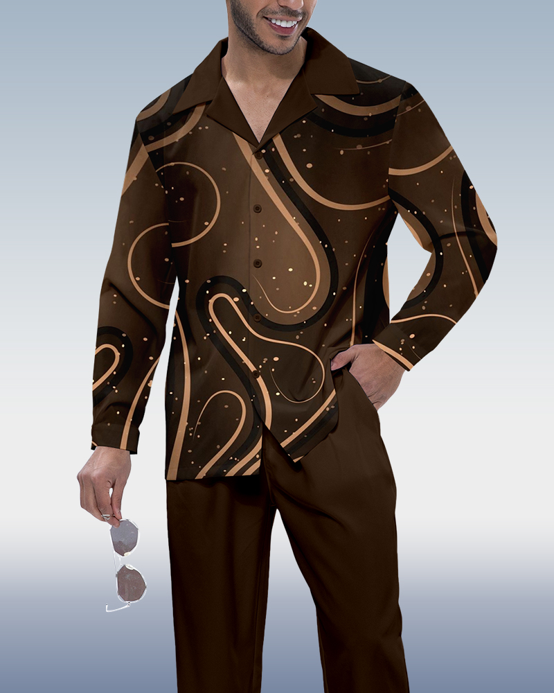 Camisa vintage Ombre estampado de manga larga Walking Set 313 para hombre
