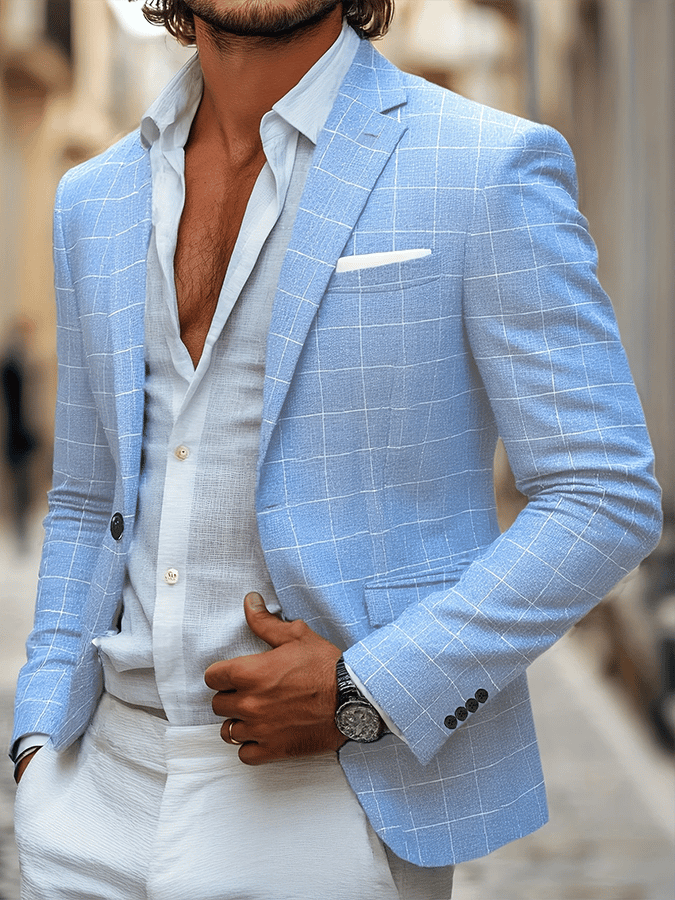 De modaable a cuadros Design Single-Breasted bolsillo Design casual Suit para hombre