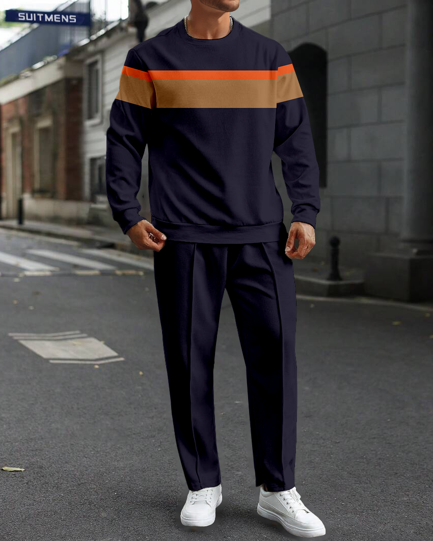 Colorblock Round Neck casual Sports Set 069 para hombre