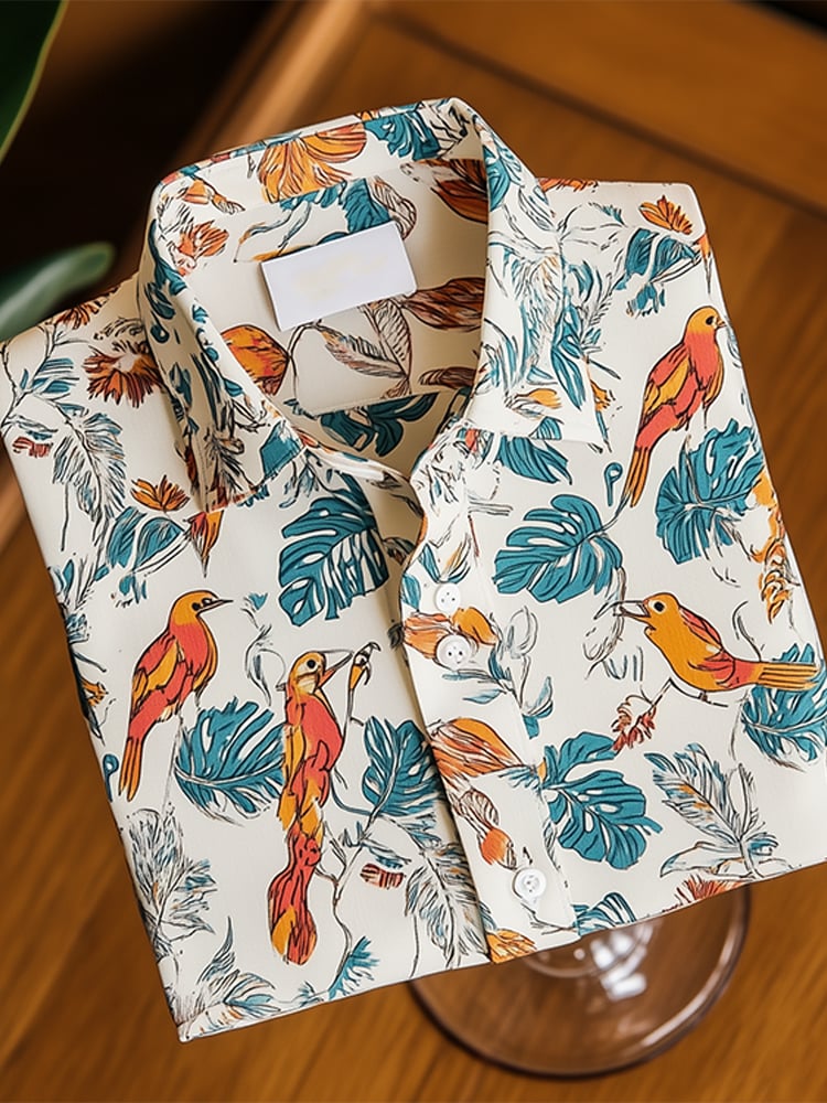Camisa ejecutivo casual Leaf and Bird solapa de manga corta para hombre