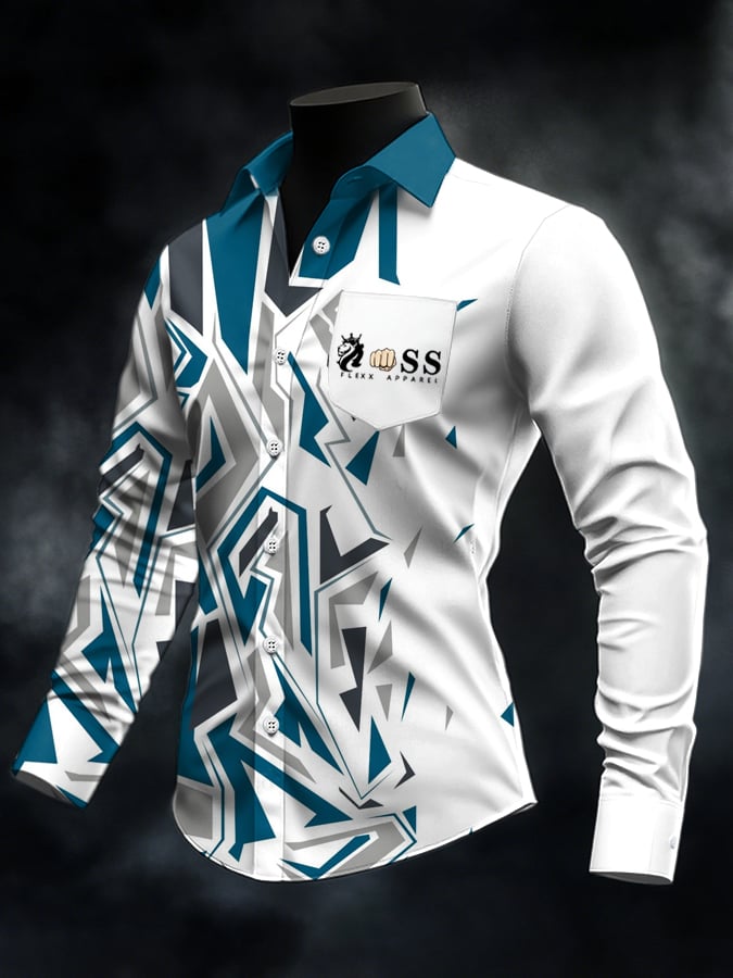 Retro Letter Design estampado ejecutivo de manga larga Pockecamiseta para hombre