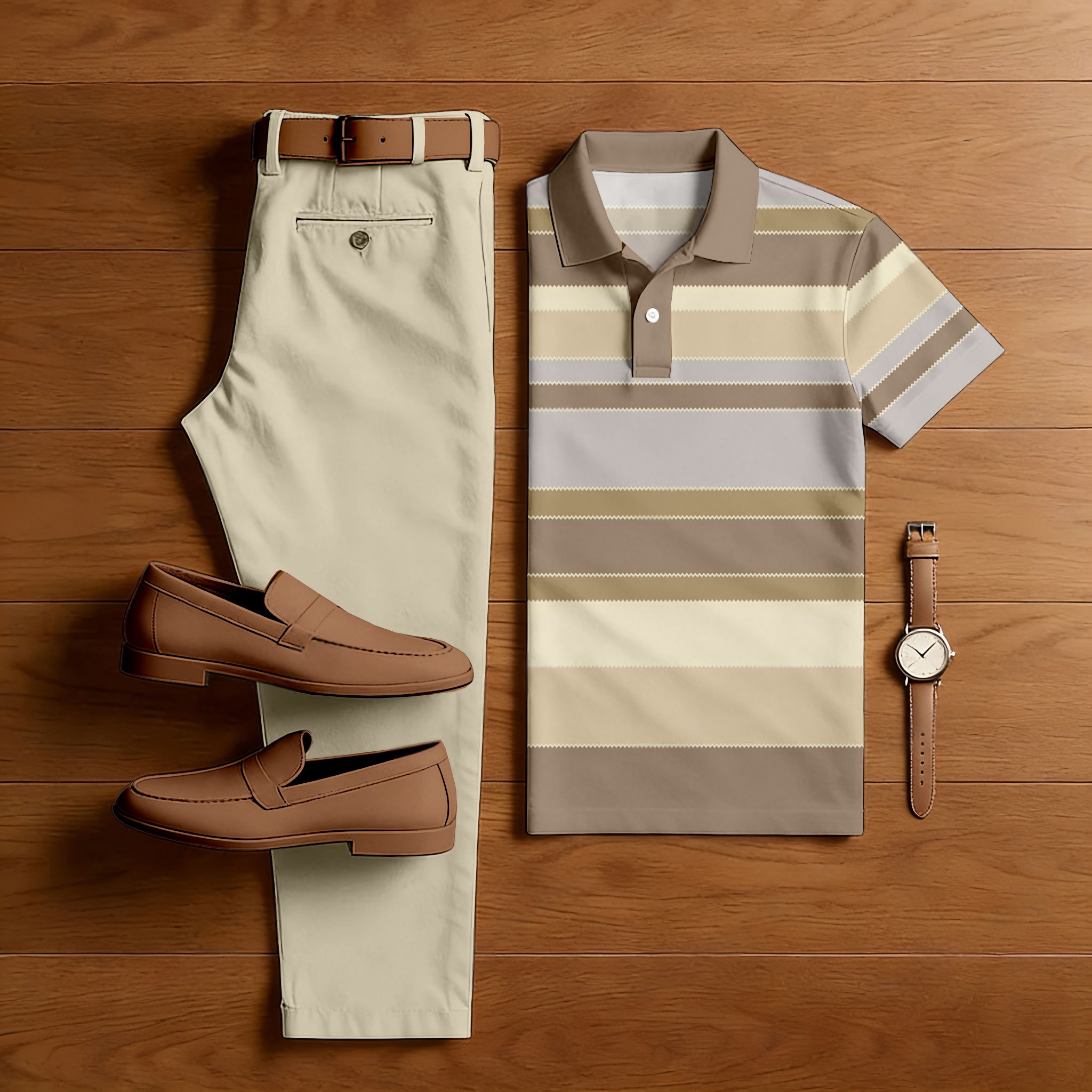 Conjunto de dos piezas casual Apricot Geometry estampado camisa polo And Trousers para hombre