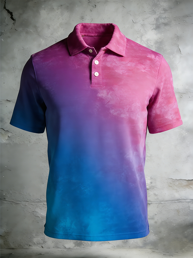 Moisture Wicking 3D degradado Color de manga corta Golf Polo