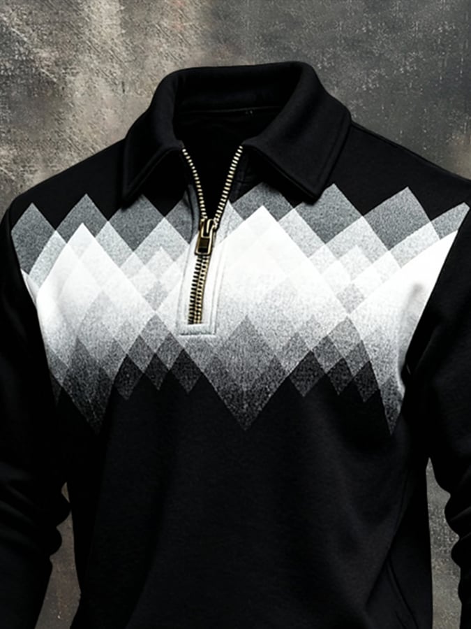 Sudadera vintage Color-Block estampado con cierre para hombre