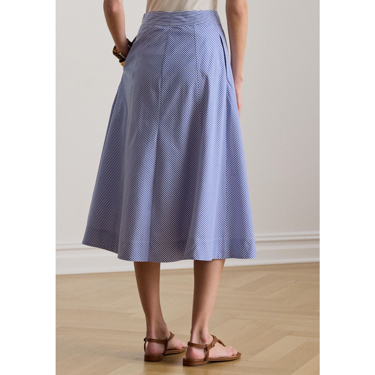 Women's Striped Paneled Cotton Broadcloth Skirt - 2