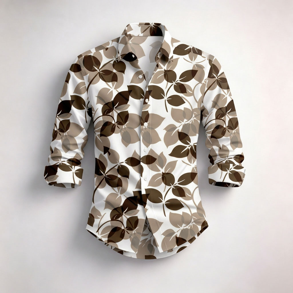 para hombre de manga larga camisa with Leaf Print