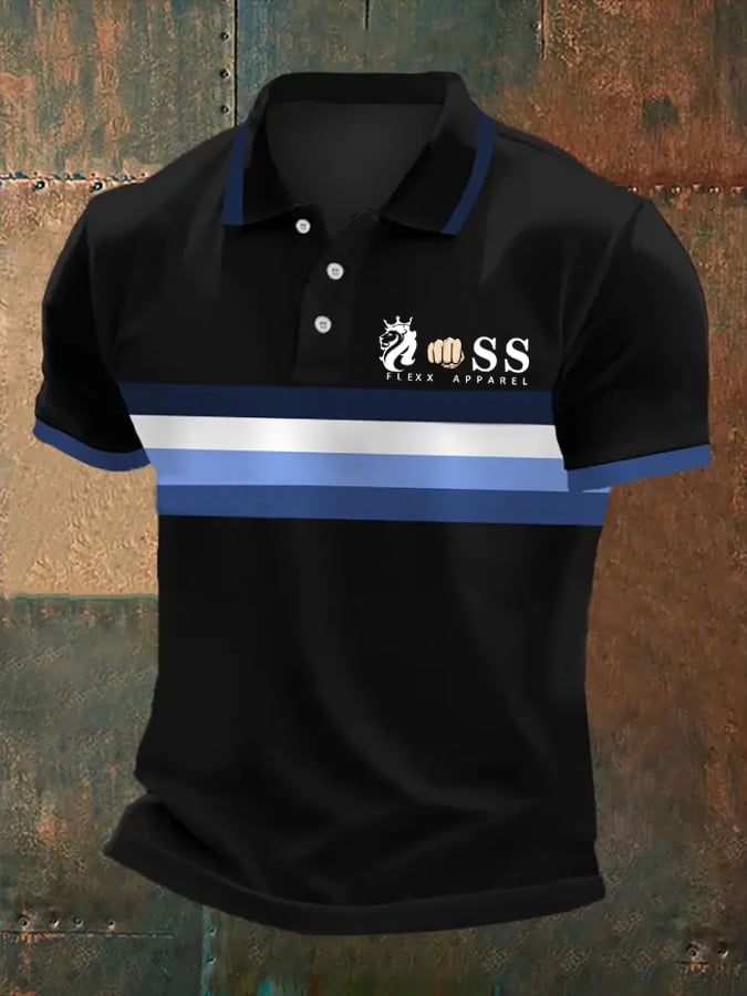 Camisa polo retro Letter estampado casual para hombre