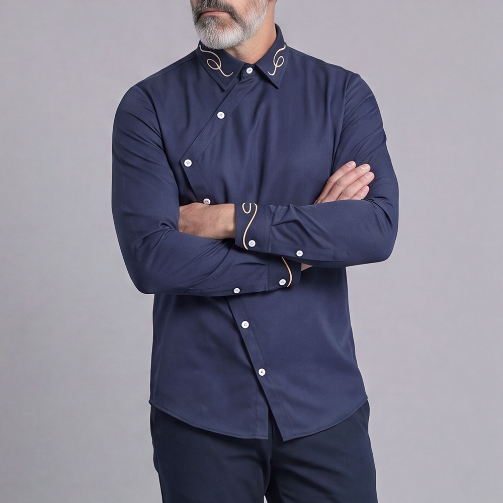Camisa casual Solid-Color Slim-Fit de manga larga para hombre