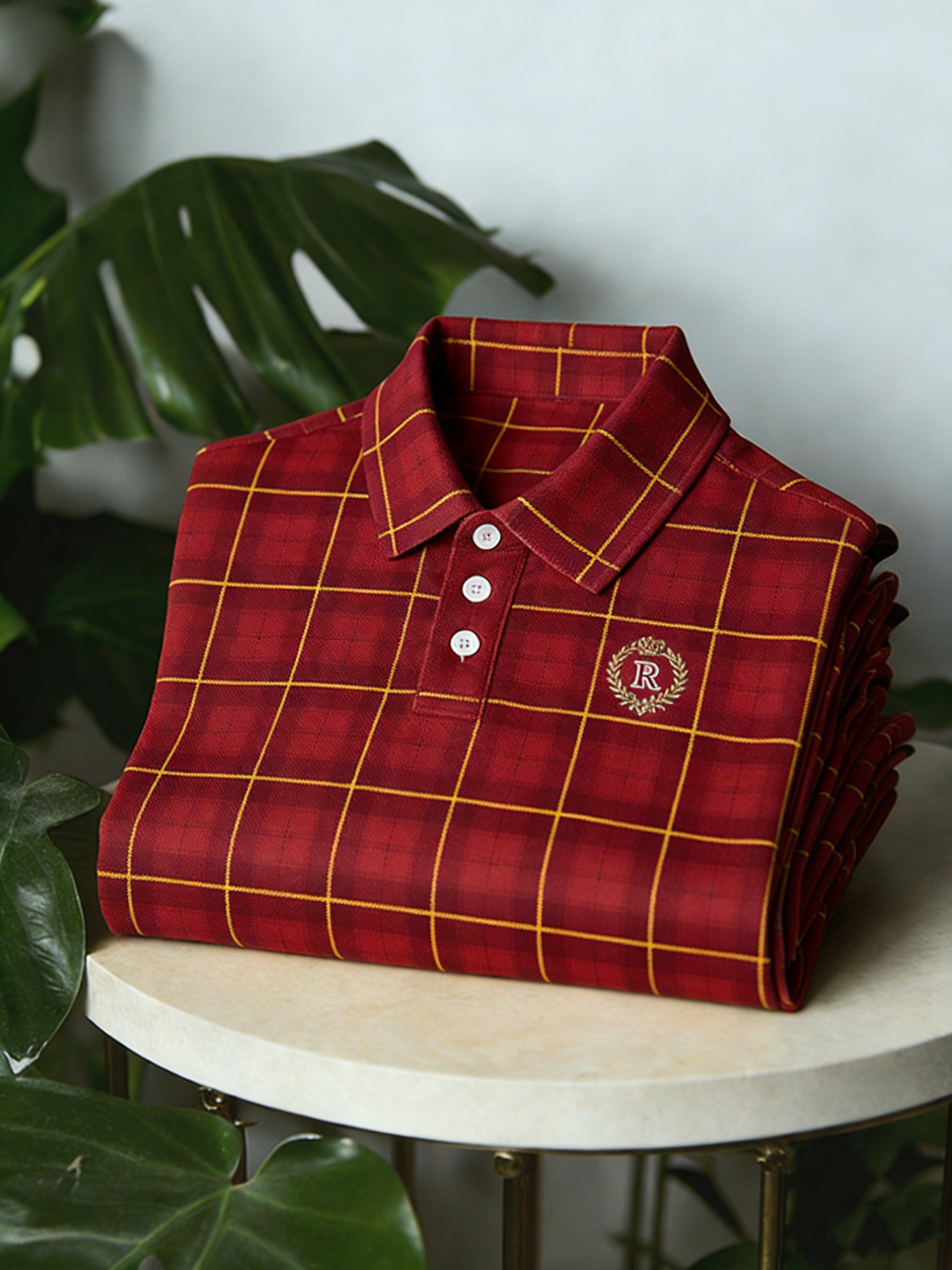 Camisa polo ejecutivo clásico Button de manga corta clásico a cuadros para hombre