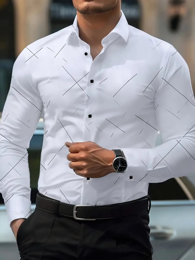 Camisa Street Style ejecutivo casual estampado de manga larga para hombre