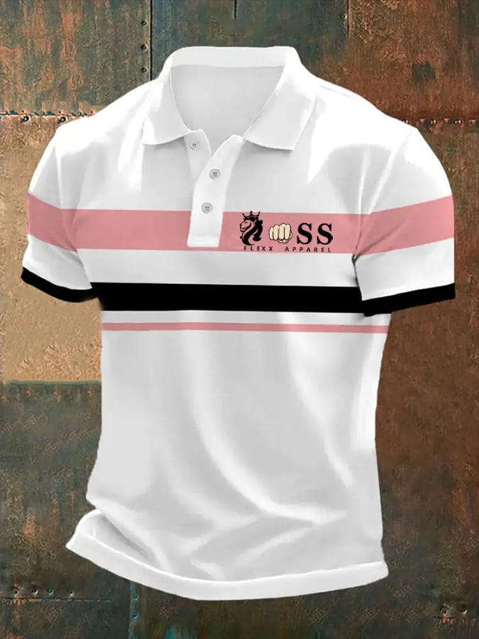 Camisa polo retro Letter estampado casual para hombre