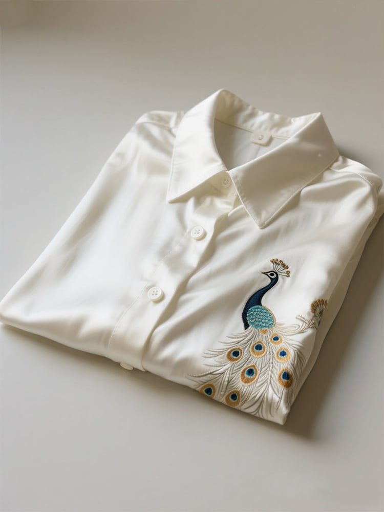 Camisa ejecutivo casual Peacock solapa de manga corta para hombre