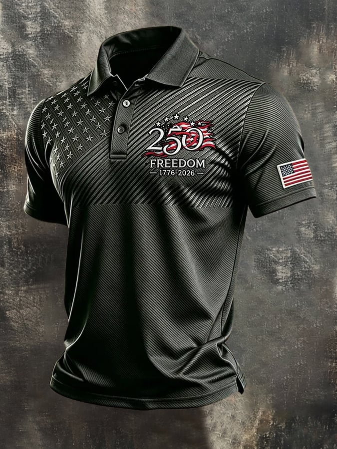 Camisa polo retro "Patriot" Color-Block de manga corta para hombre