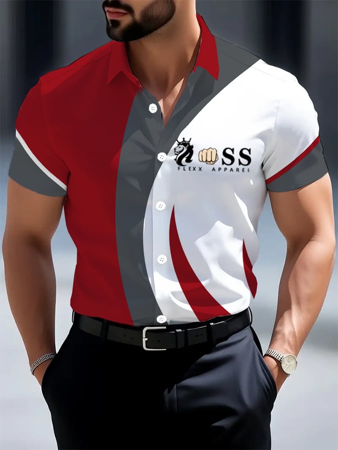 Camisa retro Letter estampado de manga corta para hombre