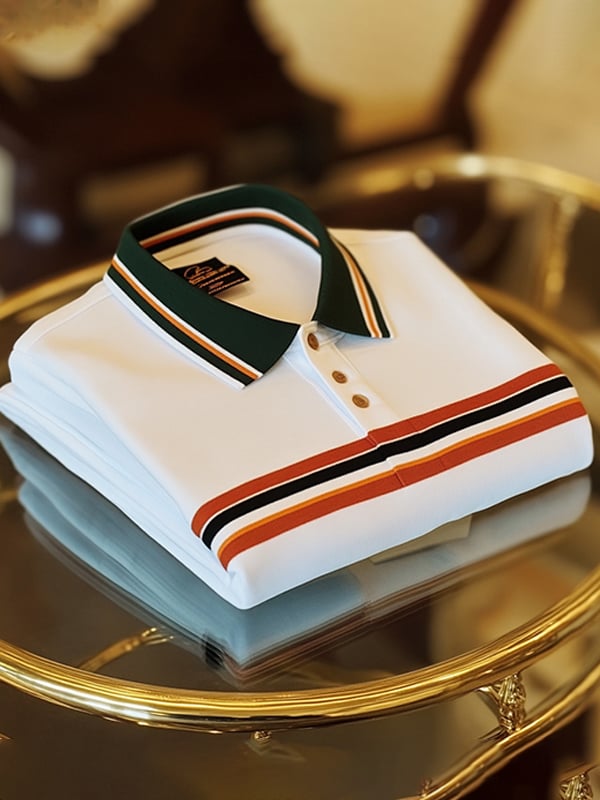 Camisa polo retro ejecutivo rayas estampado de manga larga para hombre