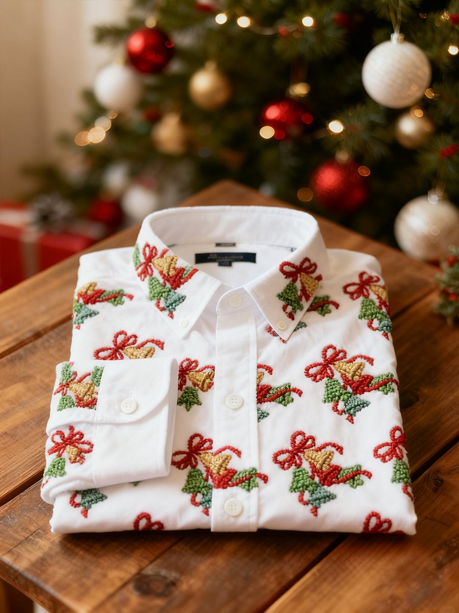 Camisa ejecutivo Christmas Bell de manga larga para hombre