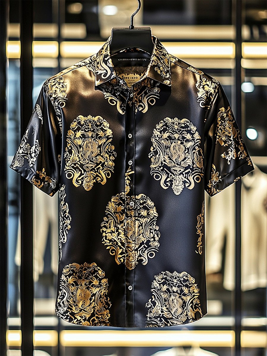 Camisa satén Luxe de manga corta con botones para hombre