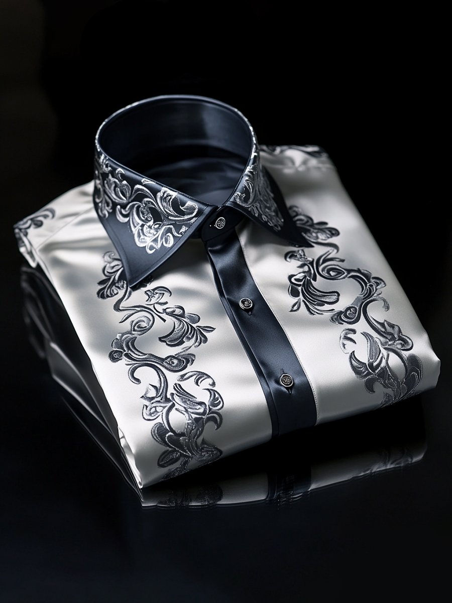 Camisa satén de lujo ejecutivo de manga larga para hombre