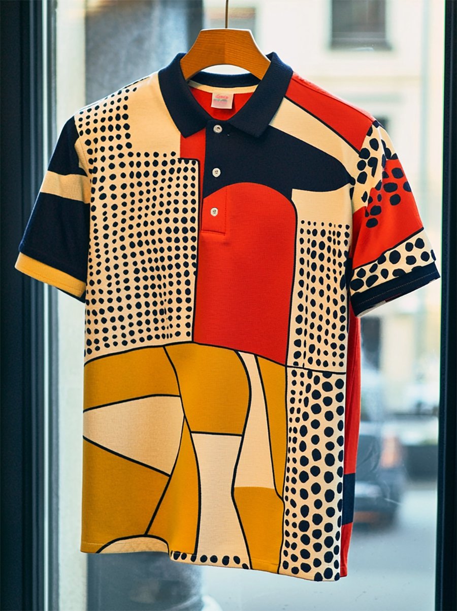 Camisa polo ejecutivo casual Bauhaus Style Button de manga corta para hombre