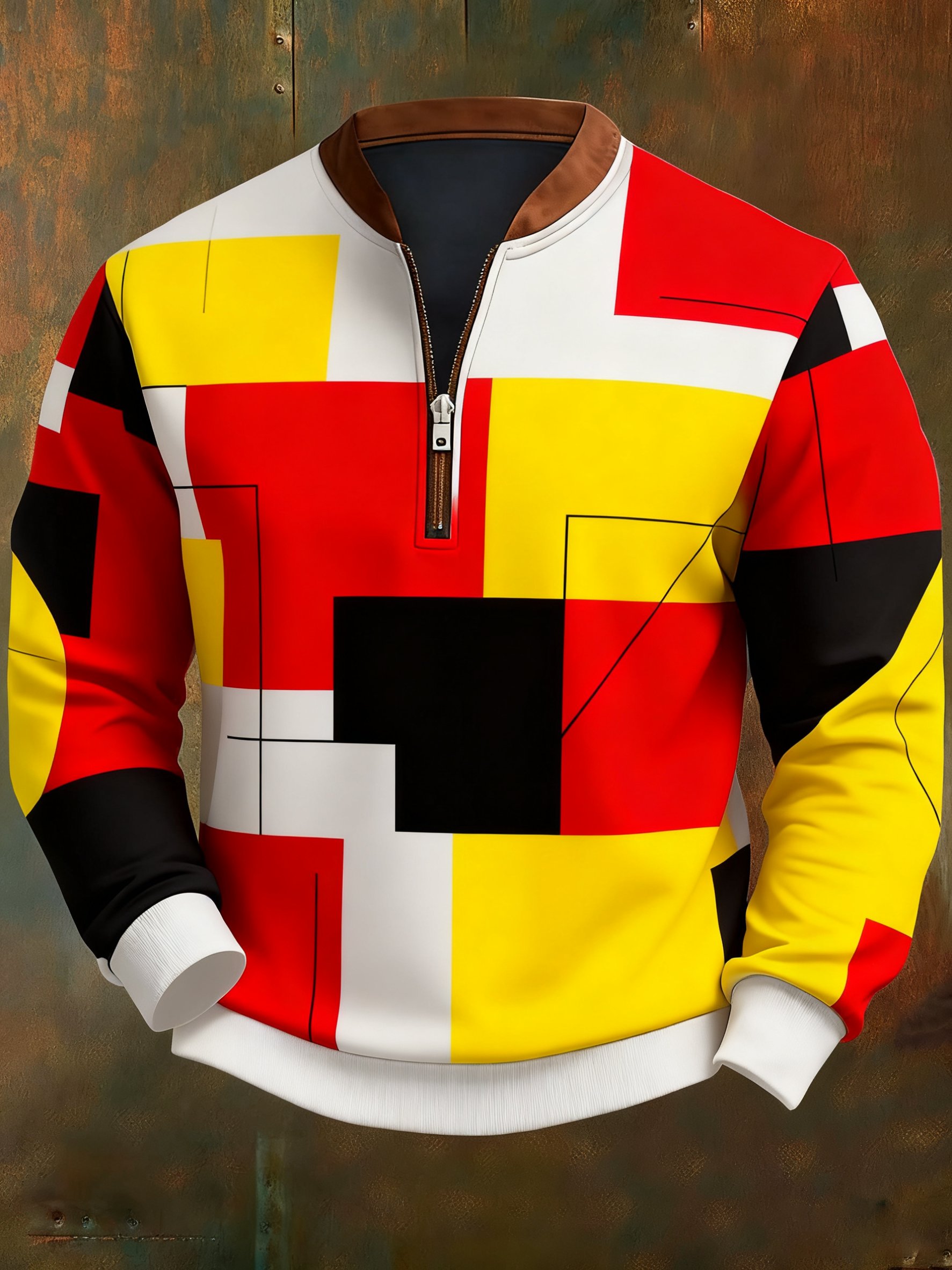 Sudadera casual geométrico en bloques de color estampado para hombre