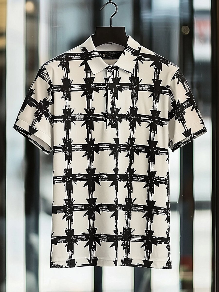 Camisa polo casual ejecutivo Cross Button de manga corta para hombre
