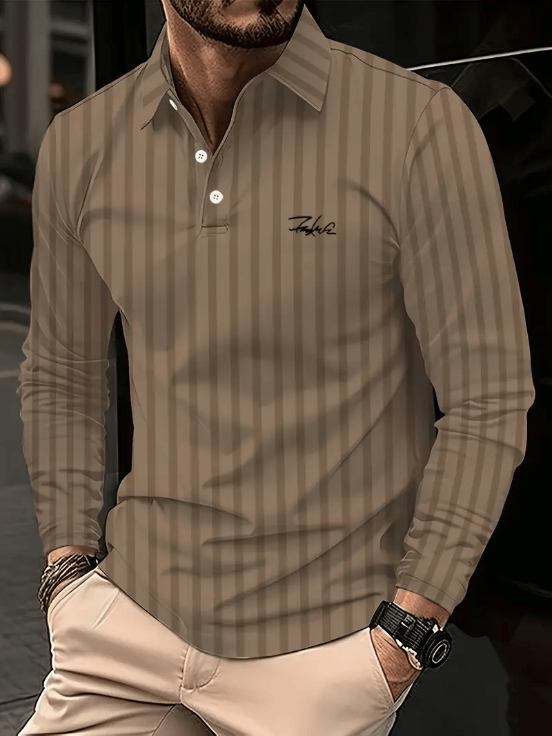 Camisa polo retro ejecutivo rayas estampado de manga larga para hombre