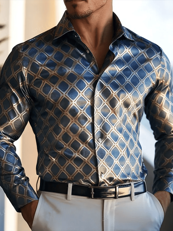Camisa satén Luxe de manga larga con botones para hombre