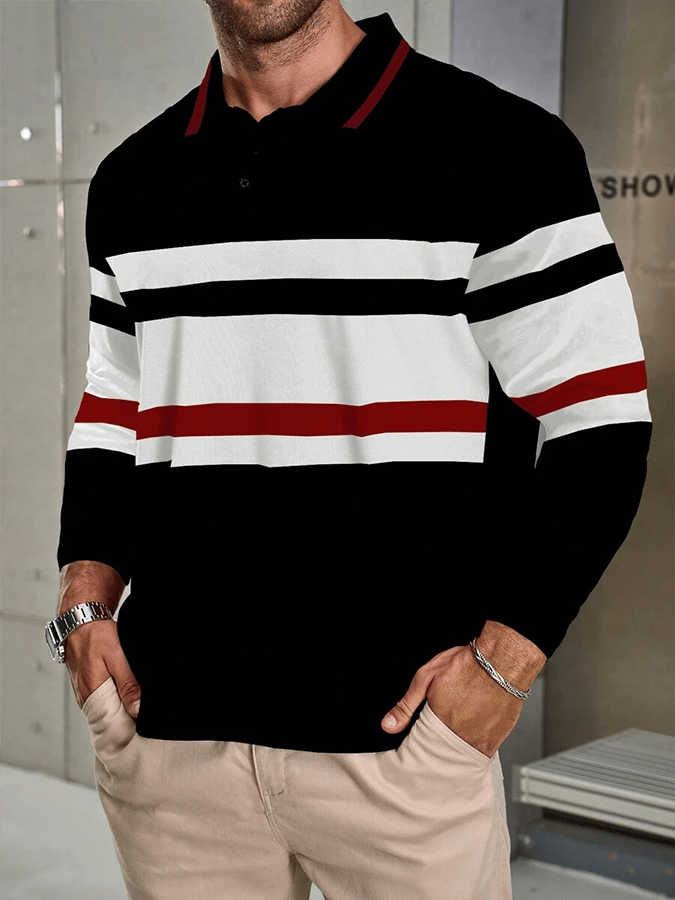 Camisa polo a rayas ejecutivo casual de manga larga para hombre