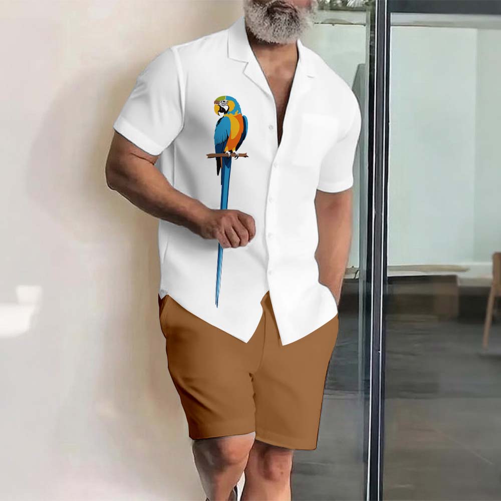 Conjunto de dos piezas Hawaii Vacation estampado Lapel Collar de manga corta para hombre
