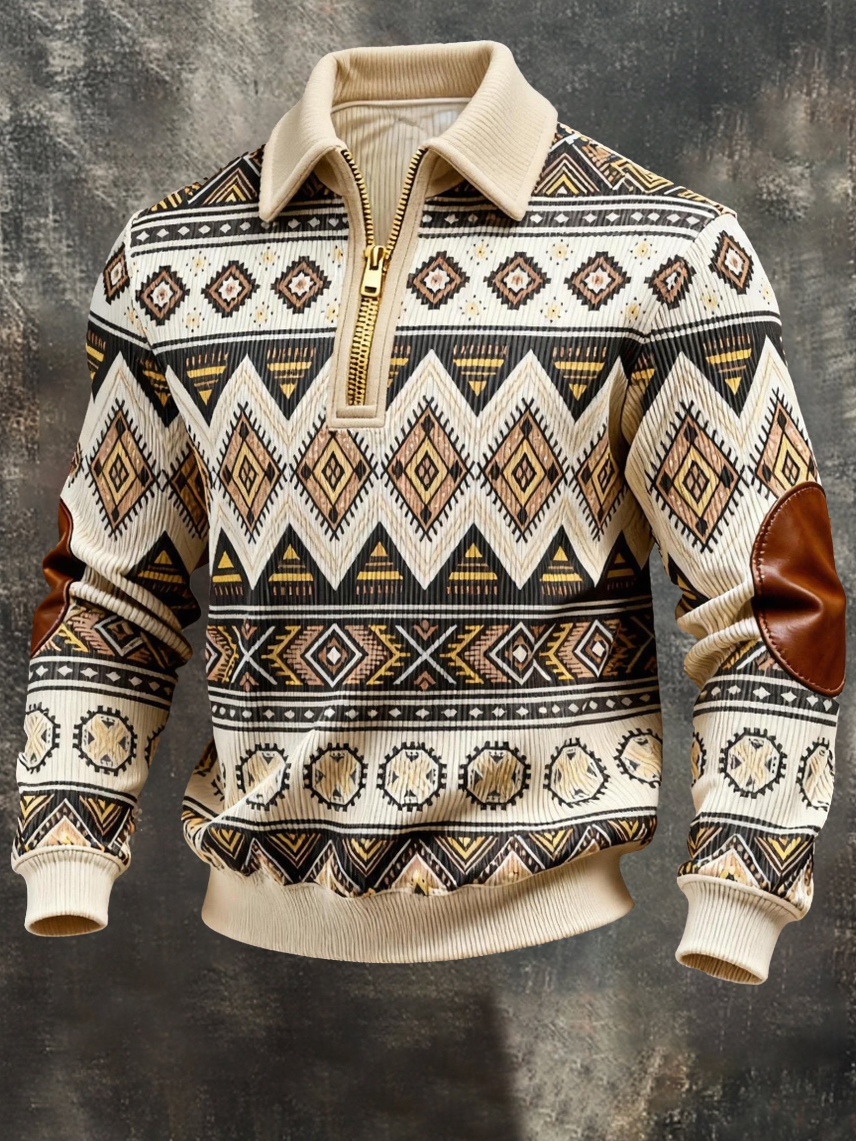 Sudadera vintage Color-Block estampado con cierre con gorrasucha para hombre