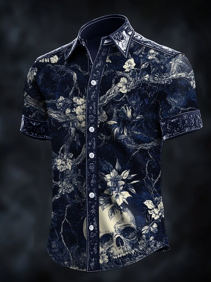 Camisa casual de moda Dark diseño Cross Crow Contrast satén para hombre